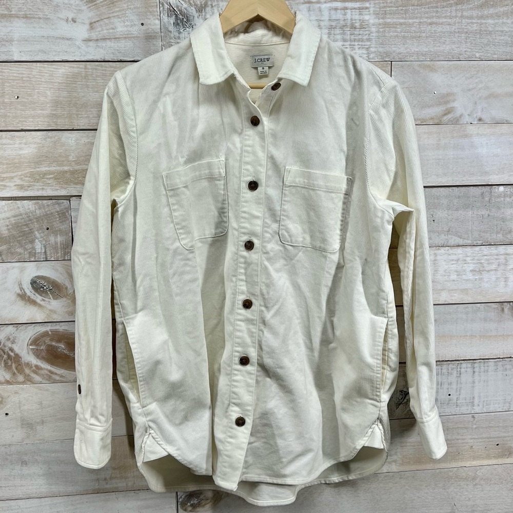 J. Crew Shirt Shacket Corduroy Button Up Size Small Off White Ivory Long Sleeve